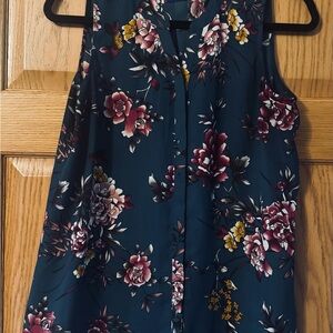 Apt. 9 Floral Sleeveless Blouse - Teal and Pink